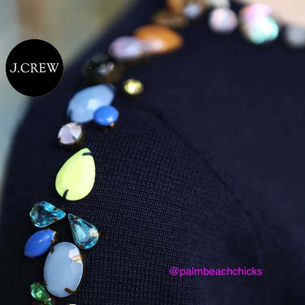 J CREW BEADED 3/4 SLEEVE NAVY MERINO WOOL BLEND SWEATER NWT- SIZE XXS $179.